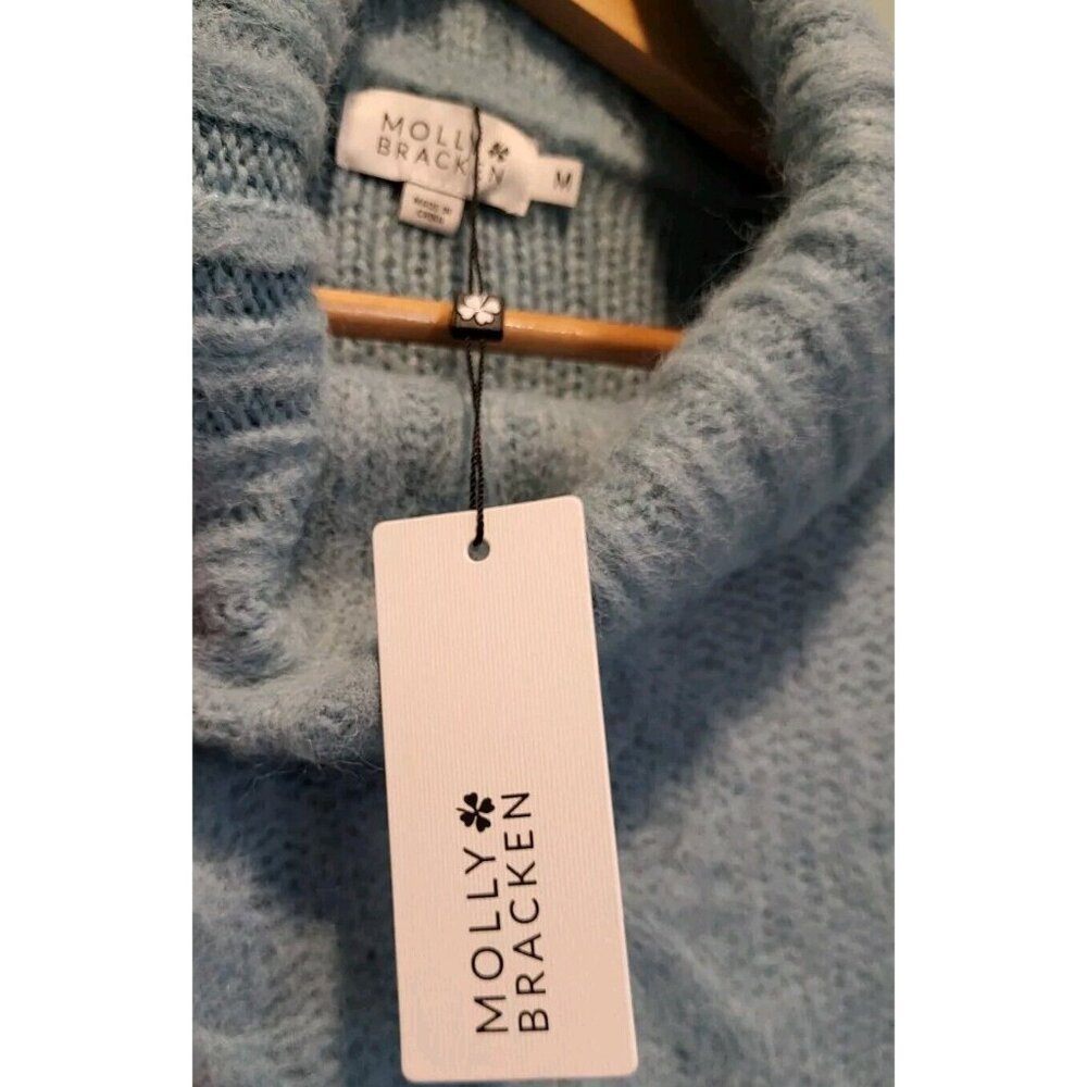 New Molly Bracken Ice Blue Cowl Neck Fluffy Cropped Sweater Sz M - Picture 5 of 7